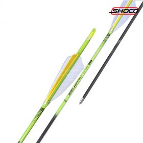 Shocq Arrow Inceptor 4.2 combines carbon strength with natural feather fletching and glued points. Available in Green, Orange, and White, these arrows are designed for reliable performance in archery.