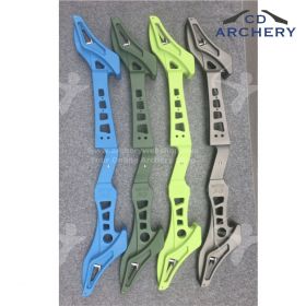 "The WF29XO riser by CD Archery, nicknamed 'The Beast,' offers a weight-forward design for stability and accuracy. Made from CNC machined aluminum alloy, it weighs 5 lbs and comes in several colors."